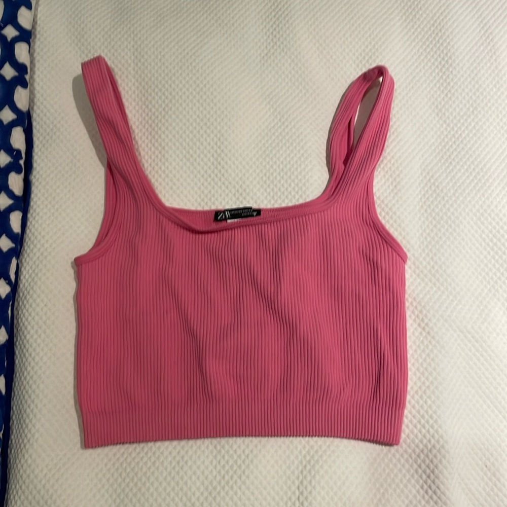 Ribbed cropped Zara bubblegum pink tank top